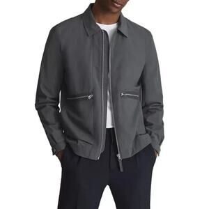 REISS Fival Textured Harrington Zip Jacket Mens Sz XXL Grey Slate
